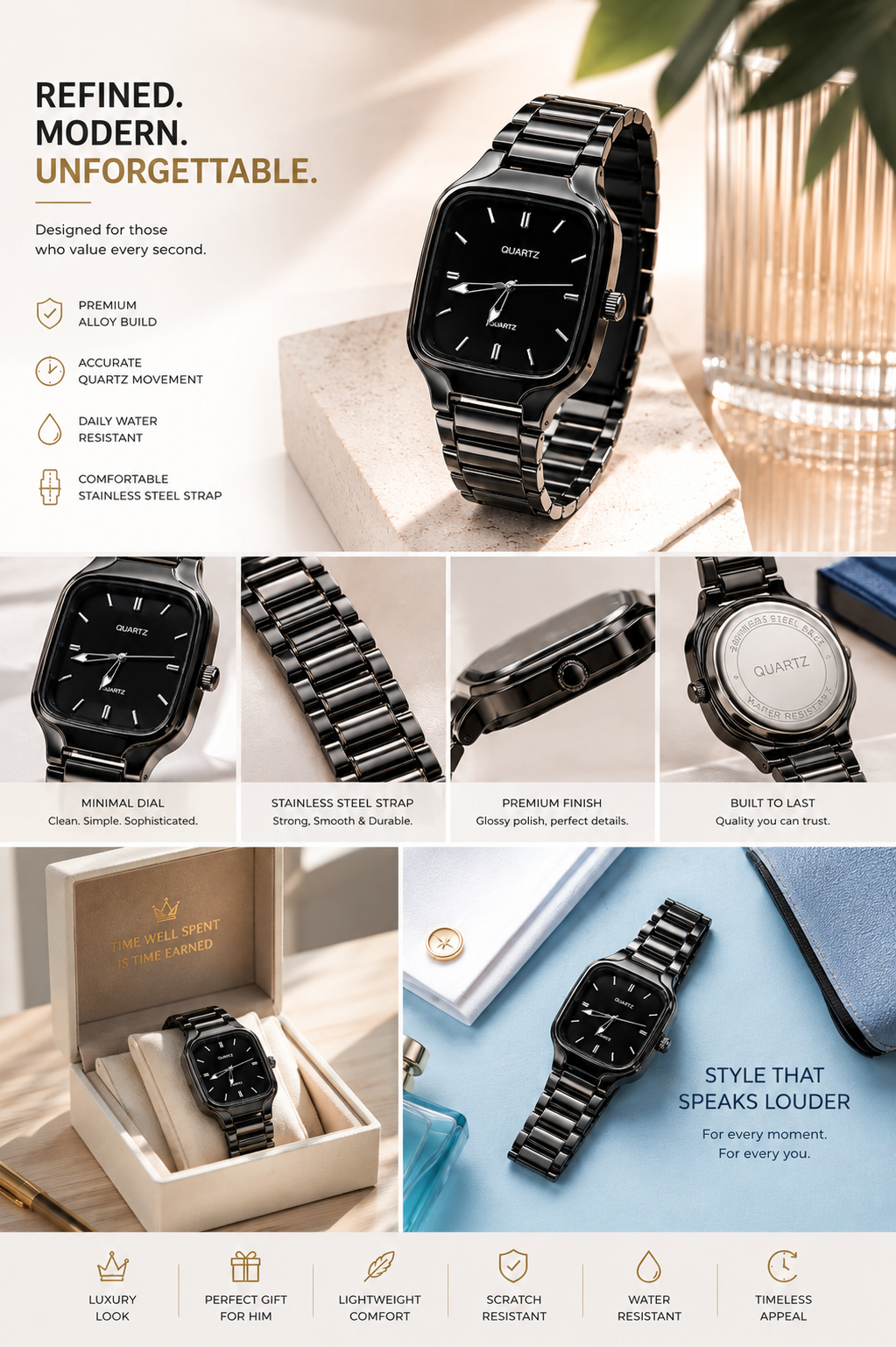 Stylish Black Analog Watch