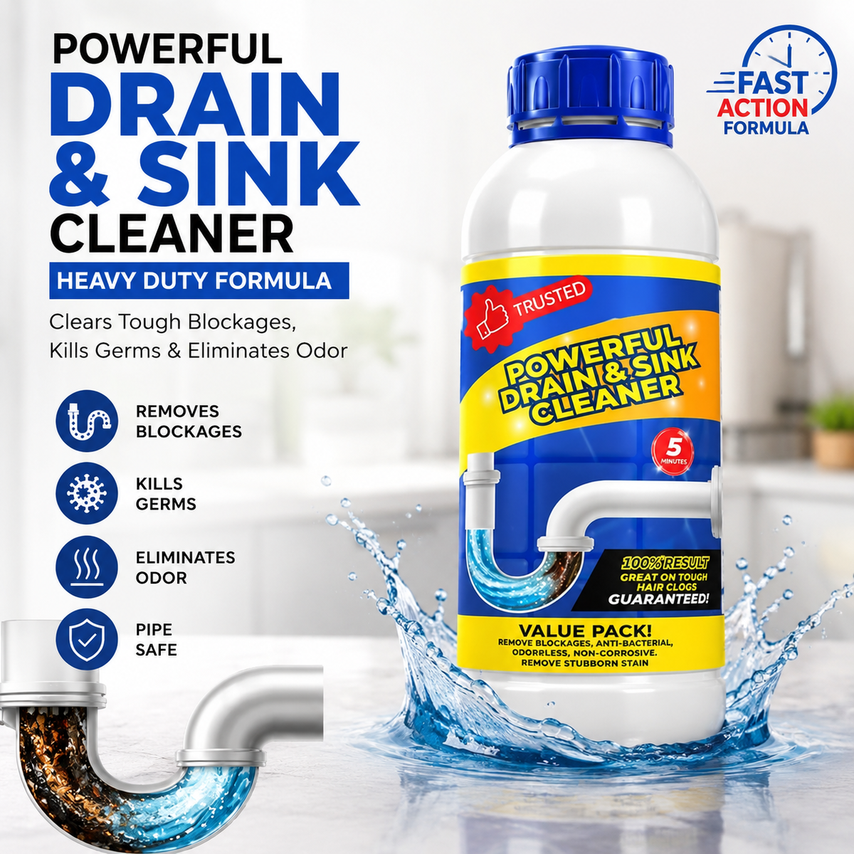Powerful Drain and Sink Cleaner for Blocked Pipes